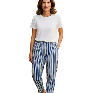 FACONNABLE 100% Silk Blue & White Striped Pants in Sz 12